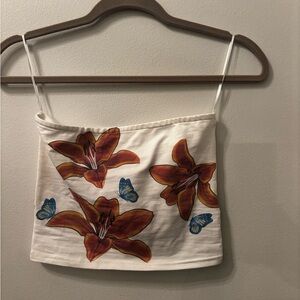 NWT Edikted Tigerfly white tube top with . Size: XS #floral #croptop #summer